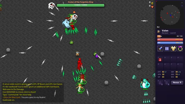In the realm's grey Godlands a player trades shots with a Medusa, a Ghost God and the Avatar of the Forgotten King's skulls.
